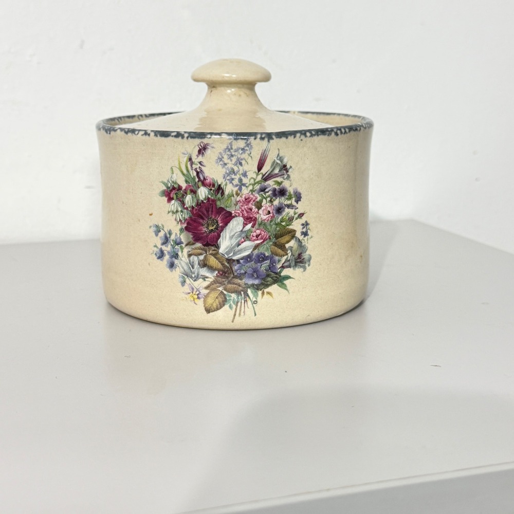 Home & Garden Party Sugar Bowl  Cream Floral Stoneware Handmade 2000